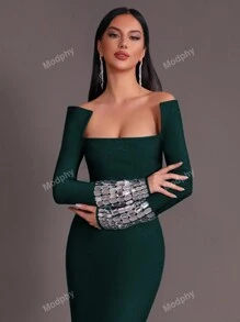 Modphy New Rhinestone Bandage Strapless Dress, Ladies Formal Wedding Party Gown, Eid Celebration Dress,Evening,Wedding Guest