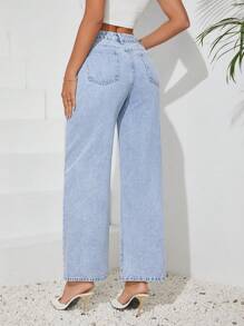 SHEIN Tall Jeans simples y rectos de uso diario para mujer en unicolor, lavados