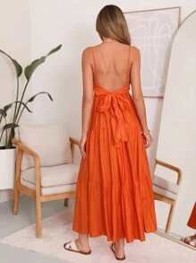 SHEIN LUNE Women's Summer Casual Long Strap Bowknot Dress Dress