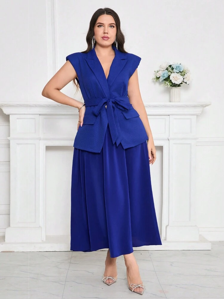 Plus Size Women Solid Color Simple Daily Tops And Skirts 2-Piece Set