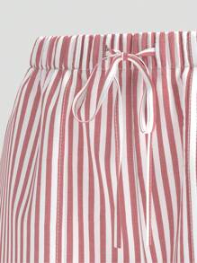 SHEIN MOD 芭蕾夏季蝴蝶结粉色条纹口袋工装裤 - 藕粉色 - 查看 5