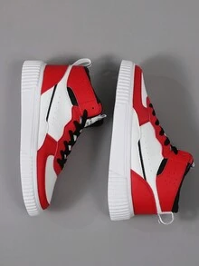 Zapatos planos de moda para hombre, zapatillas deportivas, cómodas y ligeras, con cordones, suela suave para skate, zapatos de uso diario para hombre - Rojo y blanco - Ver 4