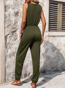 SHEIN LUNE Mono sin mangas de mujer, sencillo y unicolor, ideal para uso diario - Verde militar - Ver 2