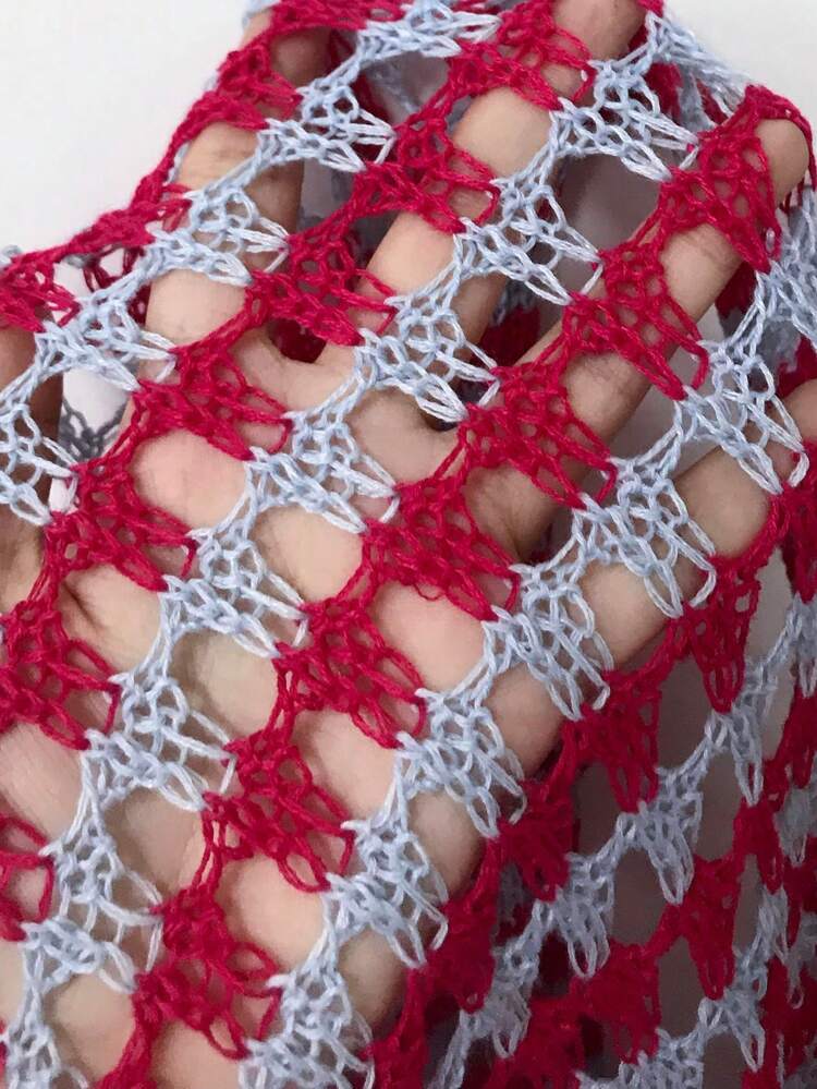 Summer Women's Round Neck See-Through Color Block Long Sleeve Cover-Up Top