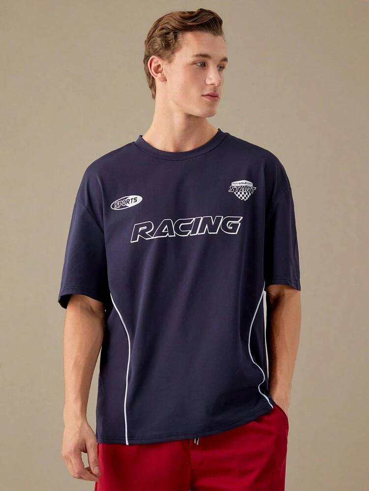 Loose Men Knit Casual T-Shirt With Letter Print