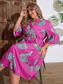 SHEIN LUNE Plus Size Áo sơ mi in đầy đủ - Nhiều màu - Xem 4