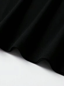 SHEIN 女性簡約圓領純色短袖T恤和緊身褲套裝，夏季 - 黑色 - 查看 3