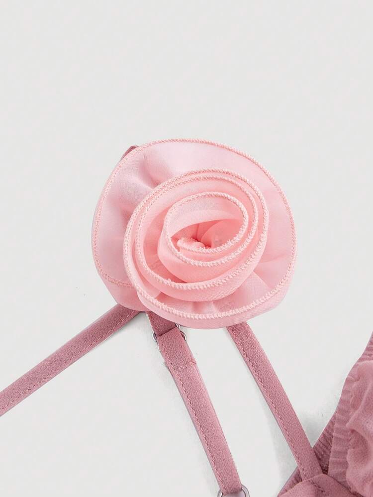 Plus Size Summer Solid Color Sleeveless 3D Floral Printed Pink Dress For Women,Grad Dress,Elegant Wedding Dress,Dress