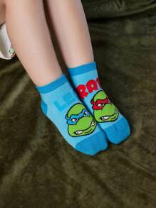 TEENAGE MUTANT NINJA TURTLES | SHEIN 2對柔軟吸汗卡通棉質兒童短襪，適合學校穿著 - 彩色 - 查看 3