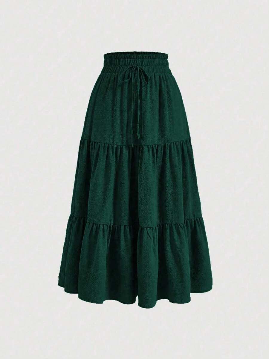 Modelyn 大码夏季休闲纯色长裙 - 墨綠色 - 查看 1