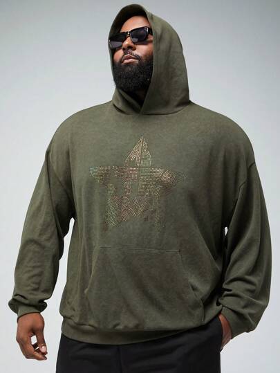 Manfinity VCAY Sudadera con capucha holgada de punto para hombre de talla grande, sudadera casual para otoño e invierno