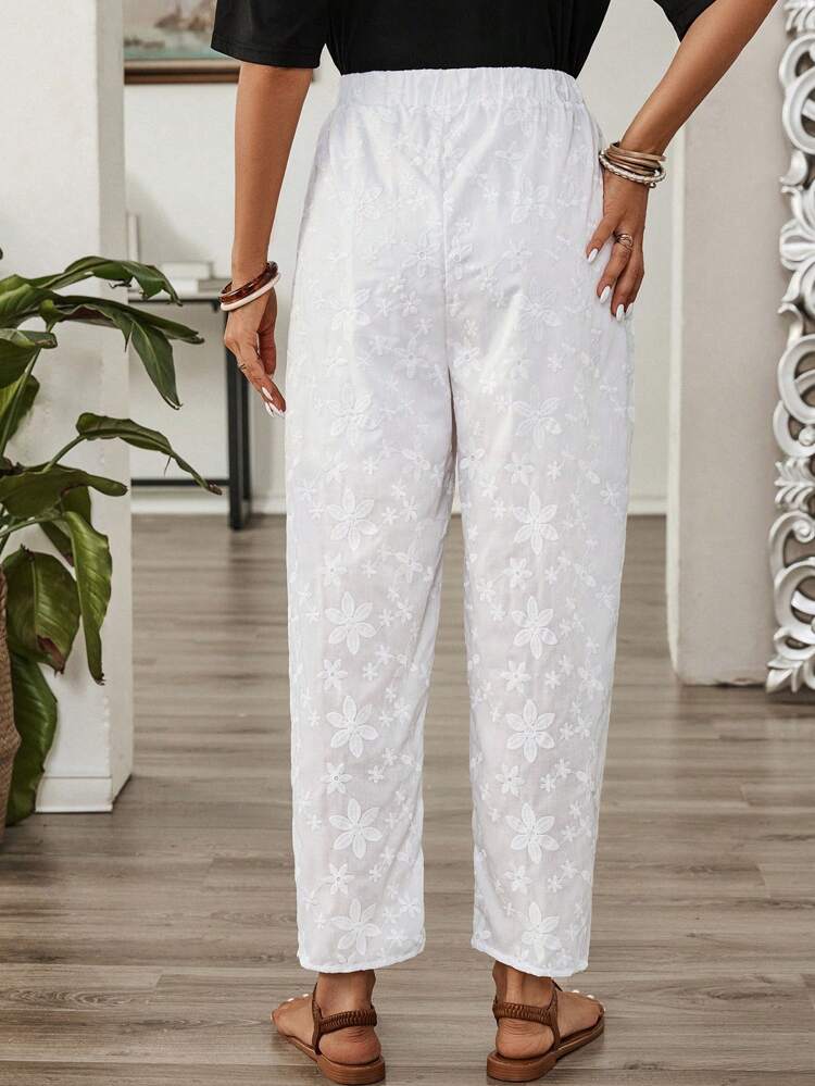 Pantalon long d'été texturé blanc pour femmes