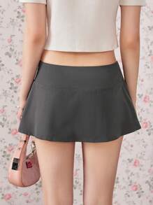 SHEIN Unity 女士时尚低腰甜美纯色蝴蝶结迷你裙 Y2K风 - 灰色 - 查看 2