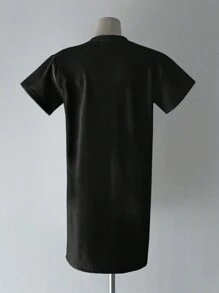 DAZY 女士宽松T恤款式短款连衣裙，纯色夏季太阳裙，休闲女士连衣裙 - 黑色 - 查看 2