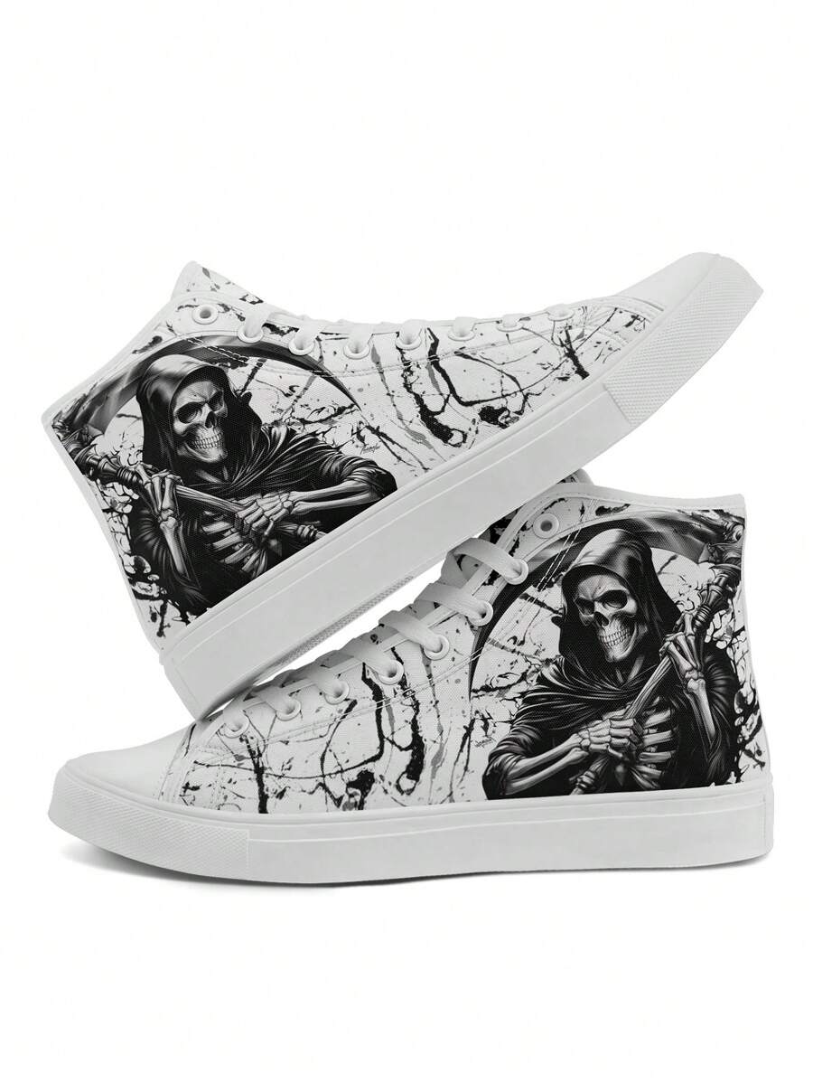Giày vải canvas cổ cao in hình Skull Reaper cho nam, thoáng khí, bền, chống trượt và nhẹ - Nhiều màu - Xem 1