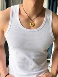 Manfinity Dauomo Men's Summer Solid Color Ribbed Round Neck Casual Tank Top