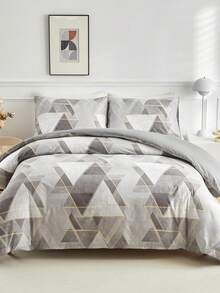 Juego de edredón de poliéster impreso con patrón geométrico de 3 piezas, conjunto de ropa de cama de estilo moderno adecuado para todas las estaciones - Multicolor - Ver 2