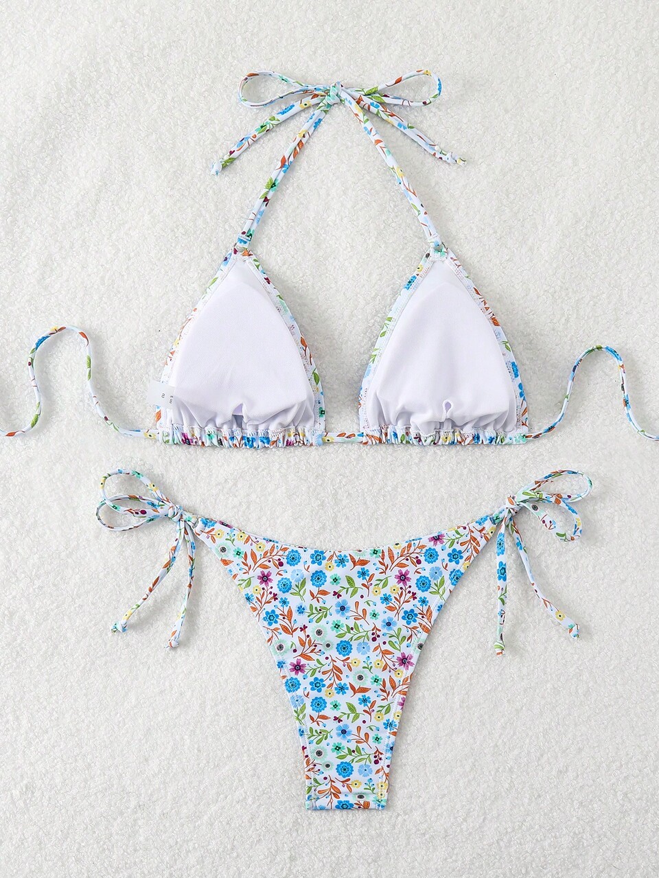Summer Women's Vacation Plant Print Halter Neck Tie Sexy Bikini Set, Random Print