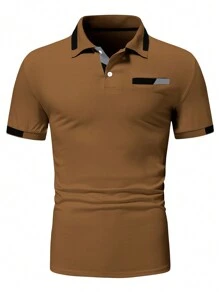 Manfinity Homme Men Contrast Trim Polo Shirt - Khaki - View 3