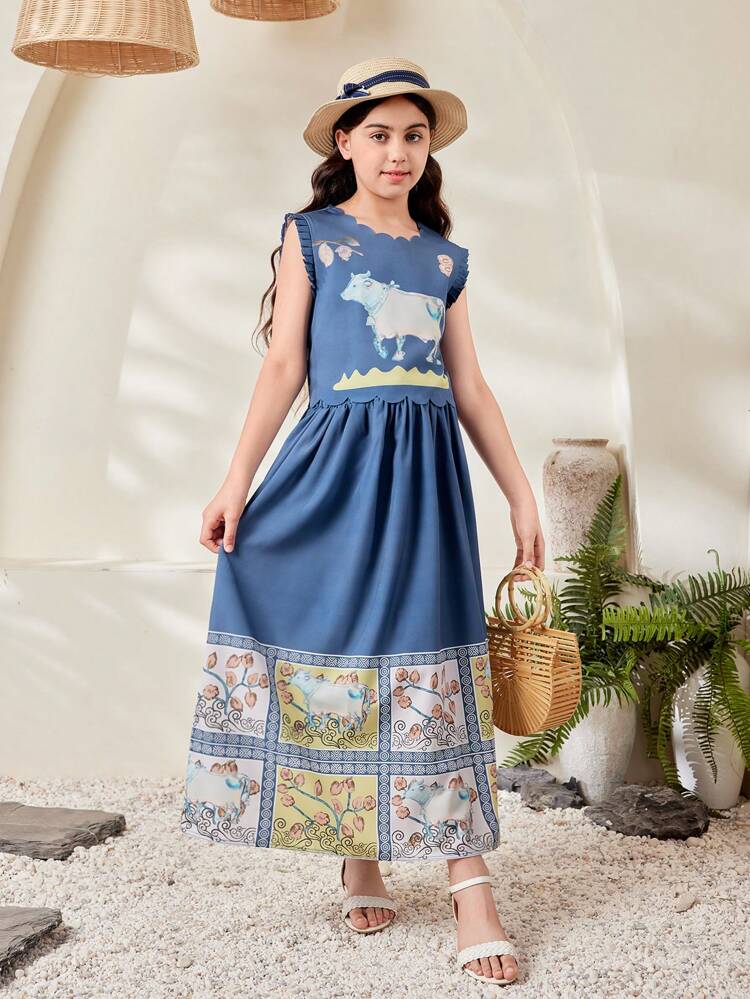 Tween Girl Simple Printed Top And Skirt Set