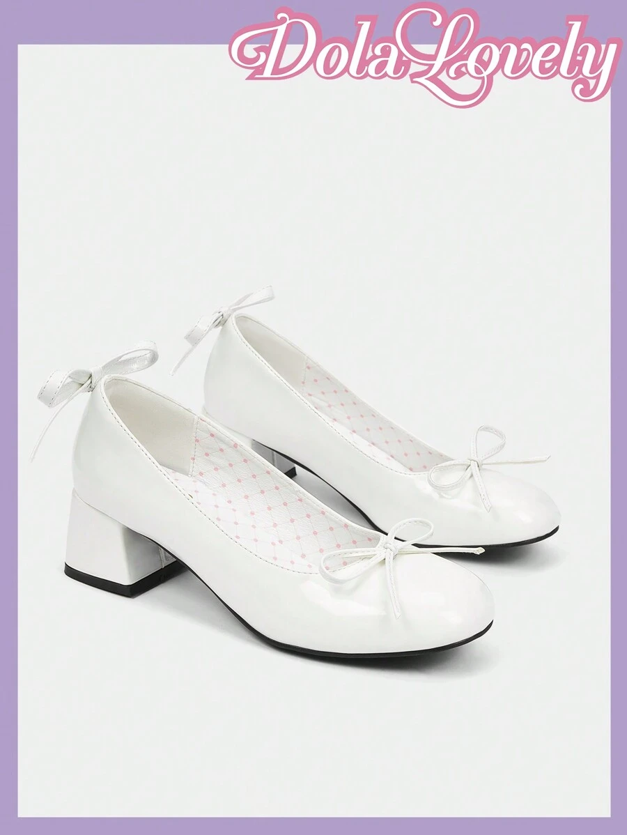 Dola Lovely Ladies Girl White Princess Girl Bow Decoration Sweet Elegant Fashion Round Toe Heels, Graduation Heel, Prom Heels For Summer Halloween Christmas Fall - White - View 1
