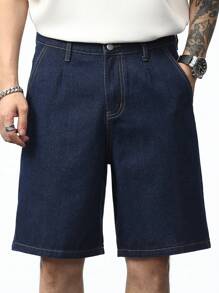 Manfinity Hypemode Quần short denim Bermuda dáng rộng có túi cho nam, thường ngày - Rửa trung bình - Xem 4