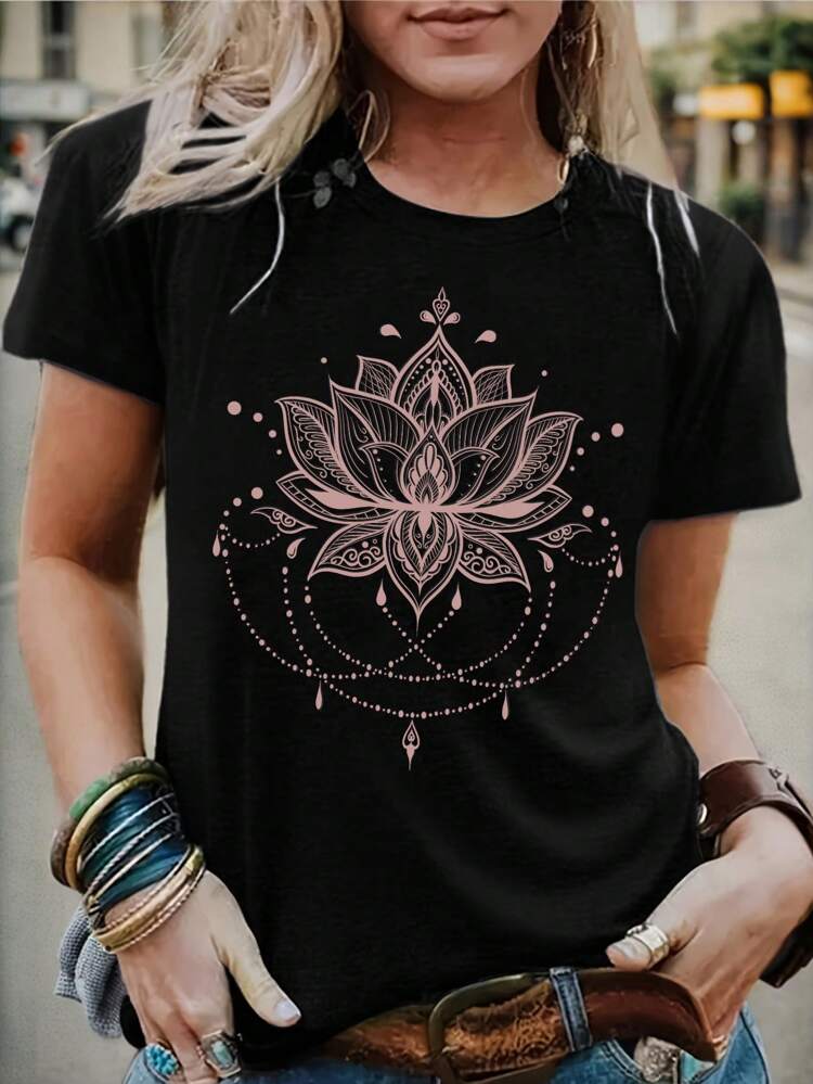 Athleisure Sport Women's Retro Eagle Printed Round Neck Casual Vacation Basic T-Shirt, Summer,Graphics Woman T Shirts Festival Outfits ,Fall Clothes Women Beachwear Usa Top Funny Shirts Suitable For Going Out