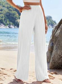 EURMUSE Wide Leg Pants, Pleating Fabric - White - View 5