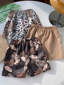3 cái/bộ Áo thun ngắn tay hình cây & da báo cho bé trai thoáng khí và thoải mái với quần short, thích hợp cho mùa xuân và mùa hè - Nhiều màu - Xem 2