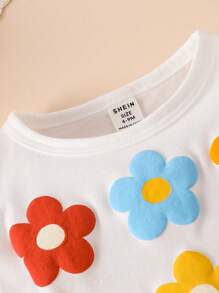 Baby Girl Cute Flower Foam Printed Puff Sleeve Top & Printed Skirt Set, Spring/Summer