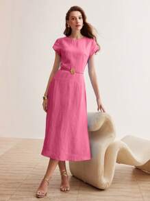 MOTF PREMIUM 實心金花帶裝飾擴襬裙 - 玫紅色 - 查看 3