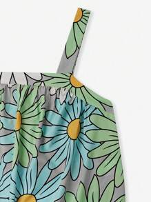 SHEIN LUNE Mouwloze jumpsuit met wijde pijpen en bloemenprint voor vakantie en vrije tijd