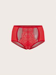 SHEIN Women's Solid Color Simple Lace Trimmed Triangle Panties For Everyday Wear - Red - View 1