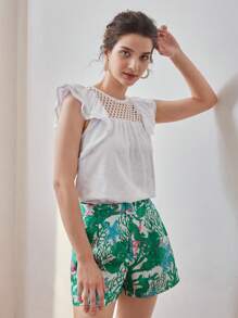 MOTF PREMIUM LACE YOKE RUFFLE ARMHOLE TEE - White - View 7