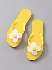 Lovely Flower Design Beach Flip Flops For Women,Spring Summer Outfits - Yellow - View 7