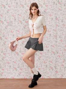 SHEIN Unity 女士时尚低腰甜美纯色蝴蝶结迷你裙 Y2K风 - 灰色 - 查看 5