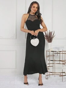 SHEIN Lady 夏季優雅黑色珠片女裝連衣裙 - 黑色 - 查看 5