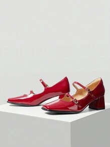 MOTF PREMIUM VINTAGE WOMEN BUCKLE HIGH HEEL PUMPS - Red - View 6