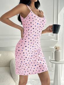 RueChic Star Print Cami Nightdress - Baby Pink - View 3