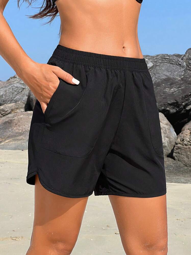 Swim Vcay Women's Solid Color Pocket Casual Beach Shorts | SHEIN