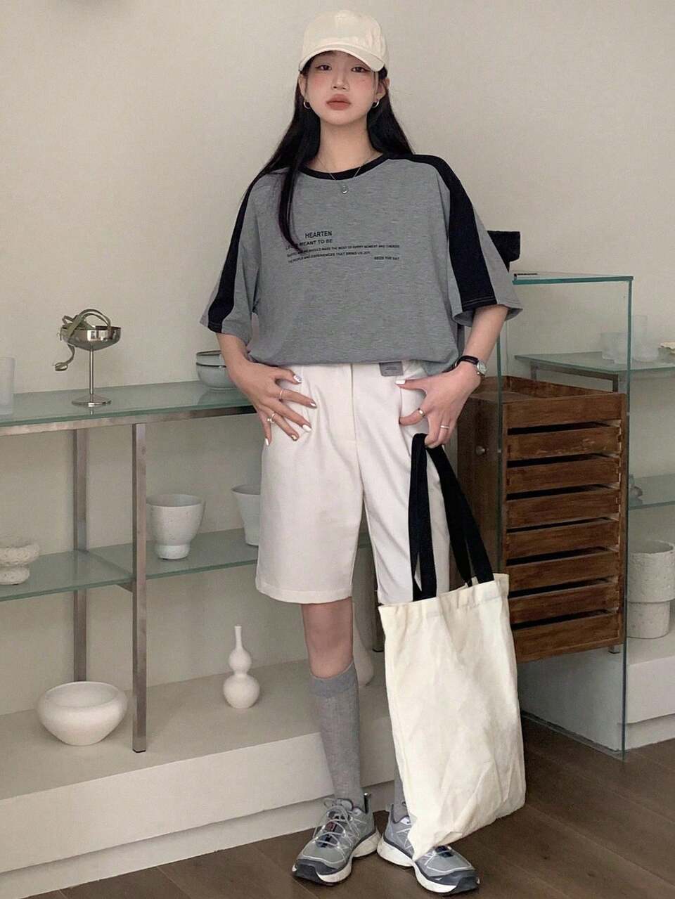 Grey Slogan Print Colorblock Drop Shoulder T-Shirt Summer Casual Streetwear City Break