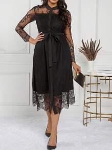 SHEIN Lady Wedding Guest Dress Summer Clothes Black Ladies Dress - Black - View 8