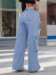 SHEIN ICON Vaqueros de pierna ancha rasgados y holgados para uso informal