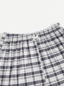 Lowkey Lull Women's 3pcs/Set Solid Color & Plaid Pattern Summer Pajama Shorts, Sleep Bottom