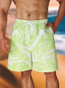 Surfspeed Men's Tie Dye Printed Beach Shorts With Drawstring Waist, Perfect For Vacation And Casual Wear - Green - View 1