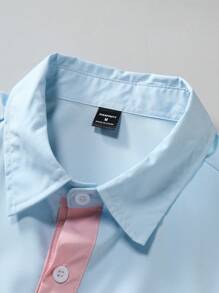 Manfinity Homme Men's Loose-Fit Short Sleeve Color Block Casual Shirt For Summer - Blue - View 4