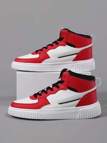 Zapatos planos de moda para hombre, zapatillas deportivas, cómodas y ligeras, con cordones, suela suave para skate, zapatos de uso diario para hombre - Rojo y blanco - Ver 7