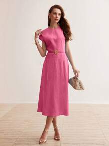 MOTF PREMIUM 實心金花帶裝飾擴襬裙 - 玫紅色 - 查看 8