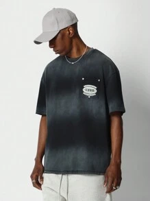 SUMWON Camiseta de manga corta con lavado y ajuste regular, con gráfico impreso en la espalda