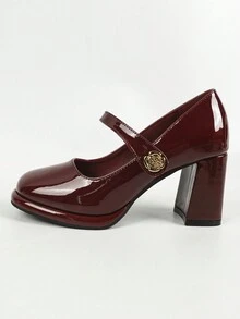 Zapatos de tacón grueso y punta redonda estilo Mary Jane sexy con plataforma impermeable - Burdeos - Ver 4